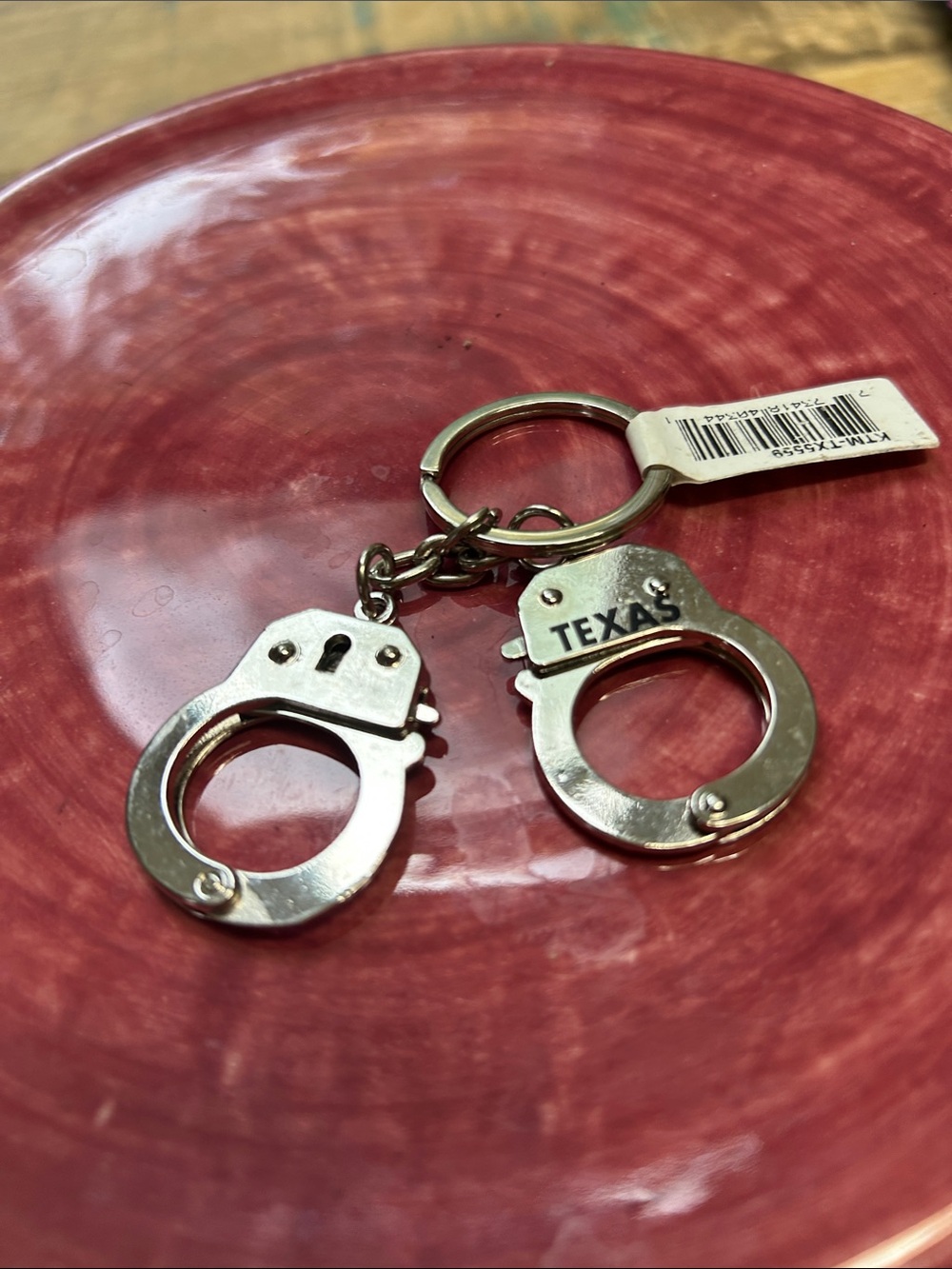 Texas Handcuff Key Ring - Silver Novelty Keychain